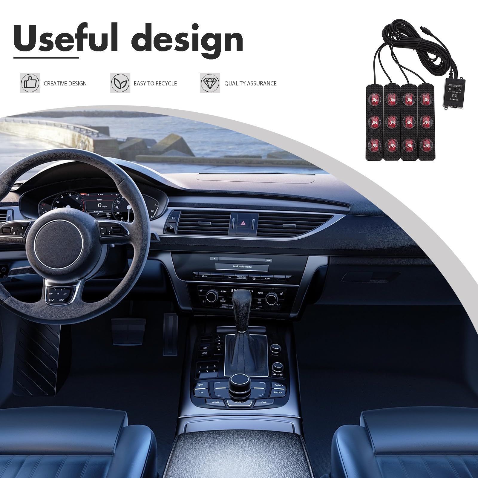 Luz LED Interior para Coche con Activación por Sonido Iluminación para Ambiente bajo Asiento Decoración RGB con Conexión USB para Múltiples Zonas