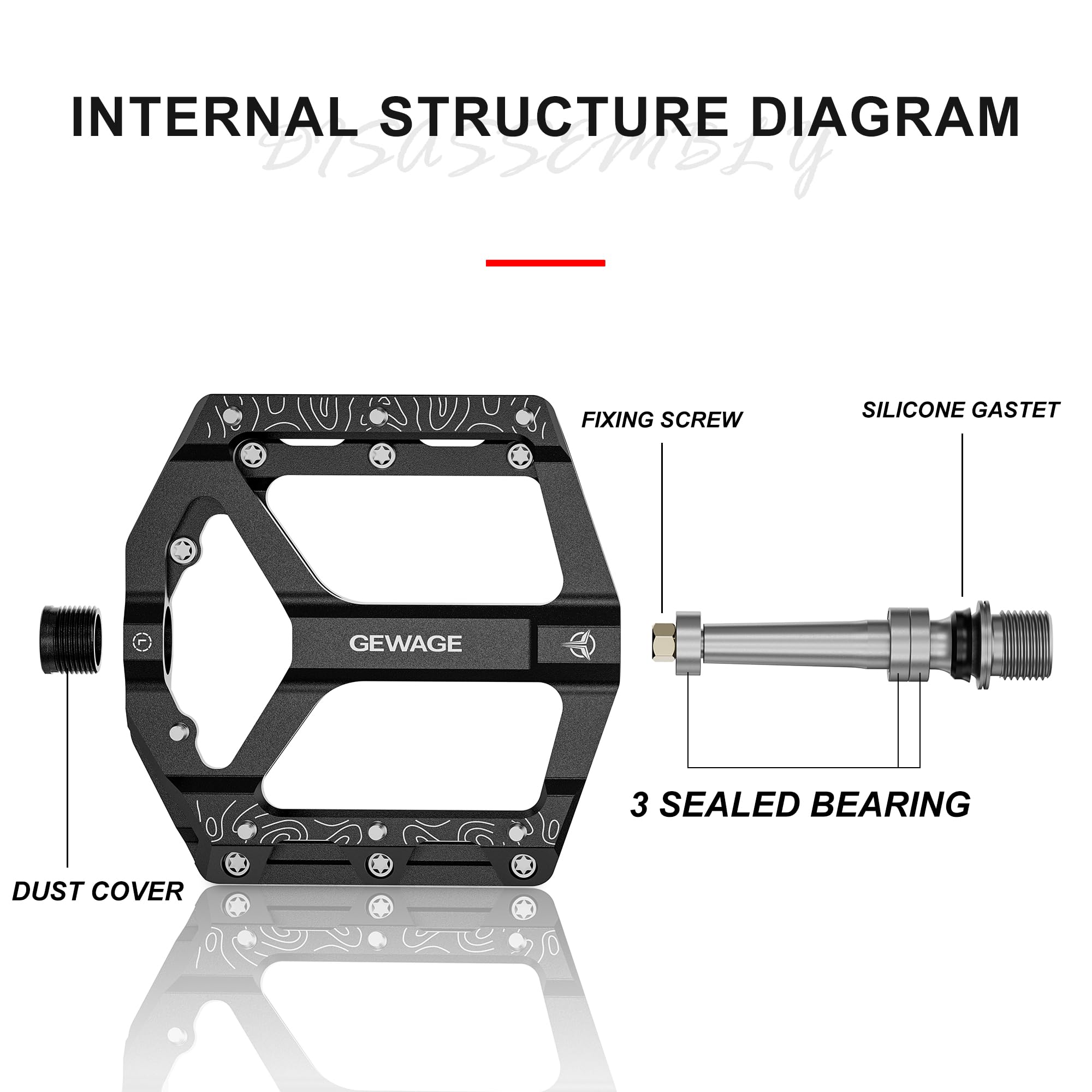 GEWAGE Pédales Plate MTB – Pédales de vélo antidérapantes en Alliage d'Aluminium usiné CNC, axe 9/16", 4 Coloris