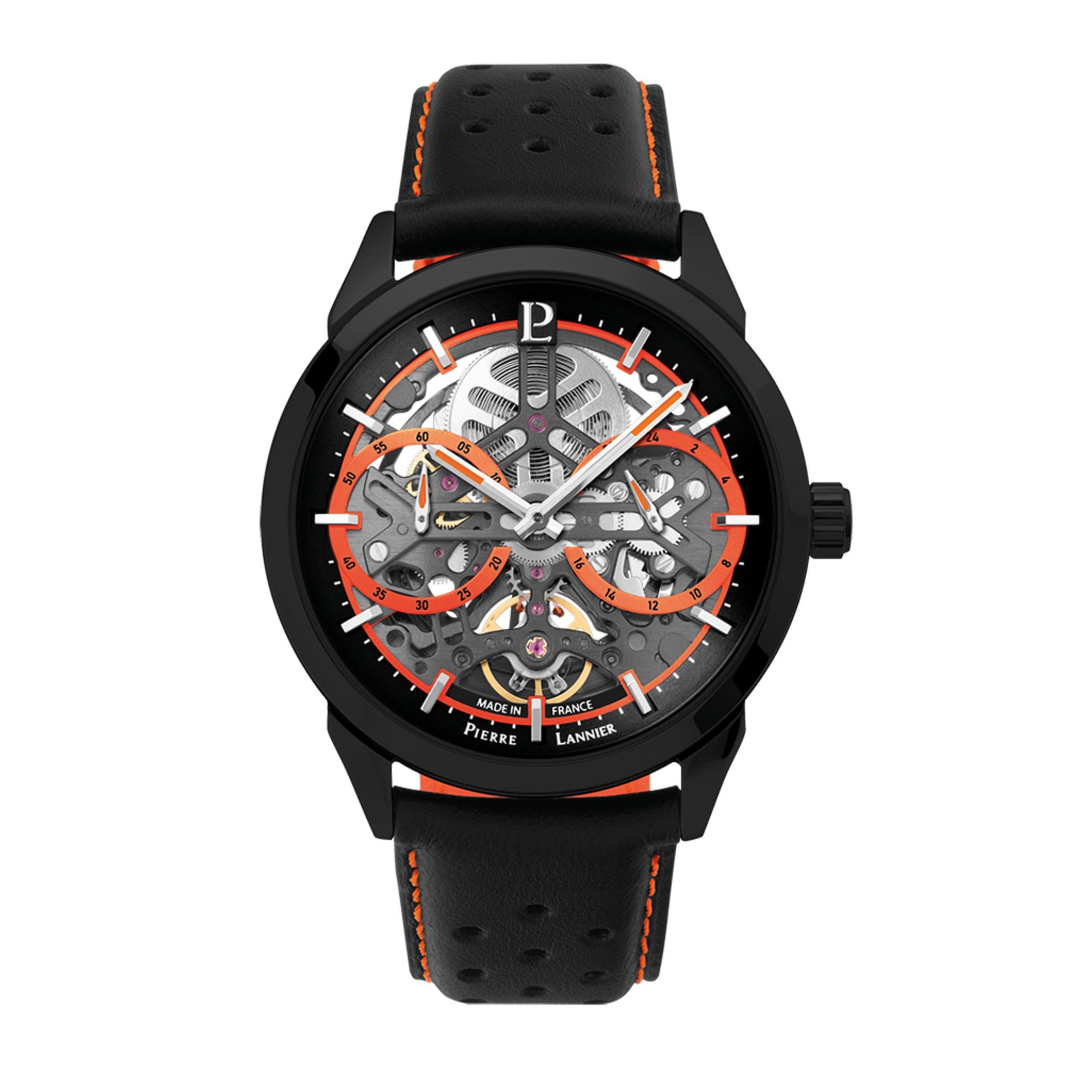 Pierre Lannier Montre Homme MONARCK Cadran Noir Bracelet Cuir 22 MM
