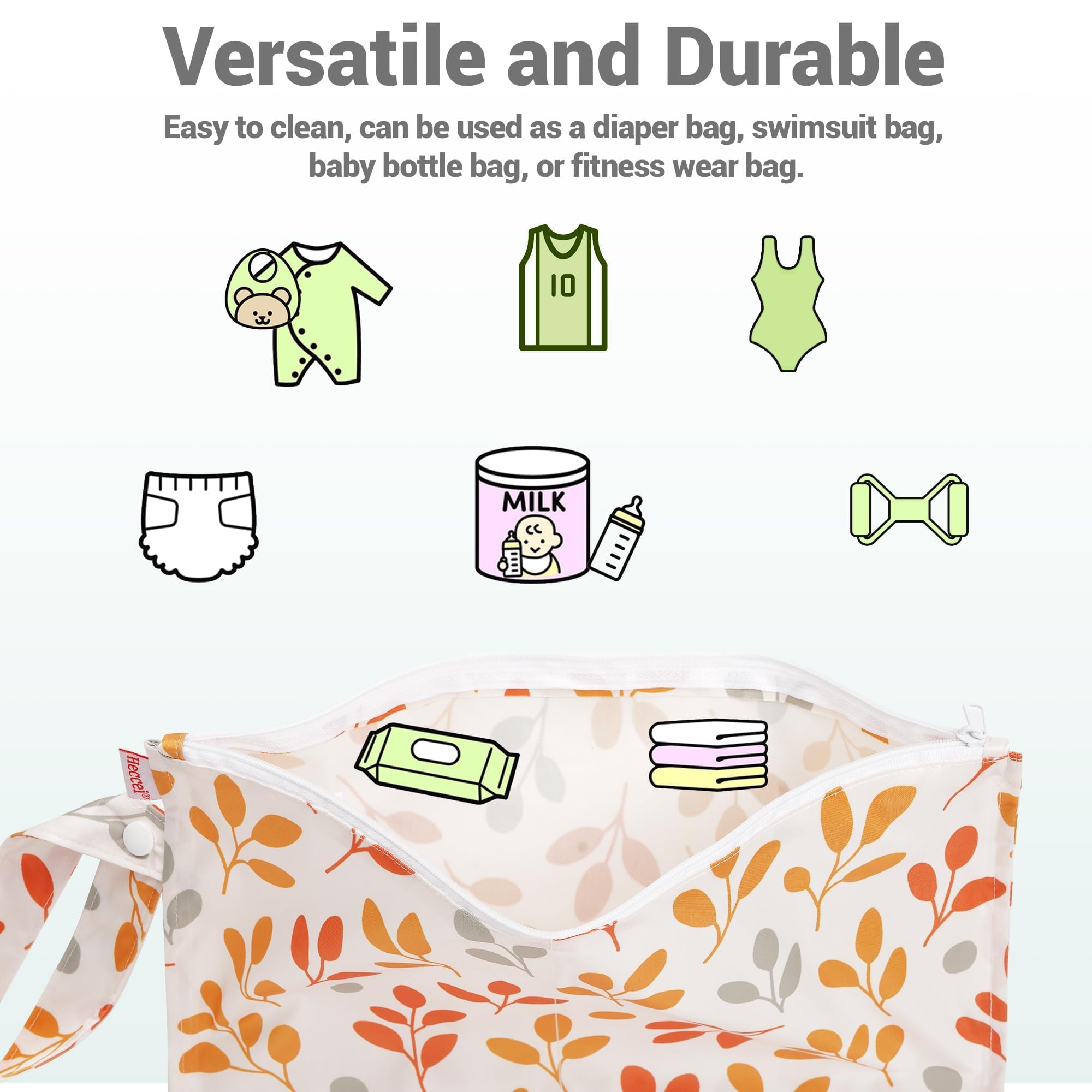 HECCEI Lot de 2 Sacs imperméables réutilisables lavables pour Couches en Tissu avec Pochette à Crochet 33 x 38 cm pour Articles de bébé, Natation, Plage, Gym, Piscine, Voyage