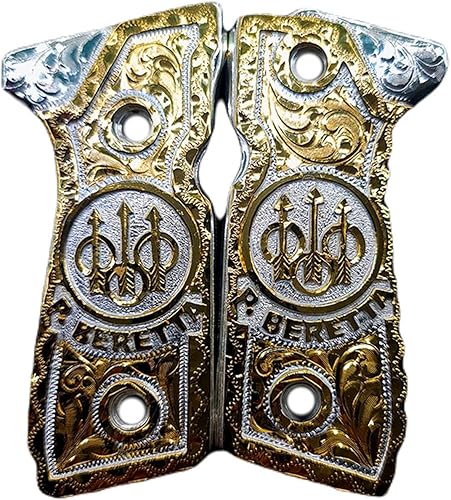 Empuñaduras para Beretta Gun Beretta Logo Modelo con Chapado en Oro de 24K y Chapado en Plata .925 Incluye Tornillos