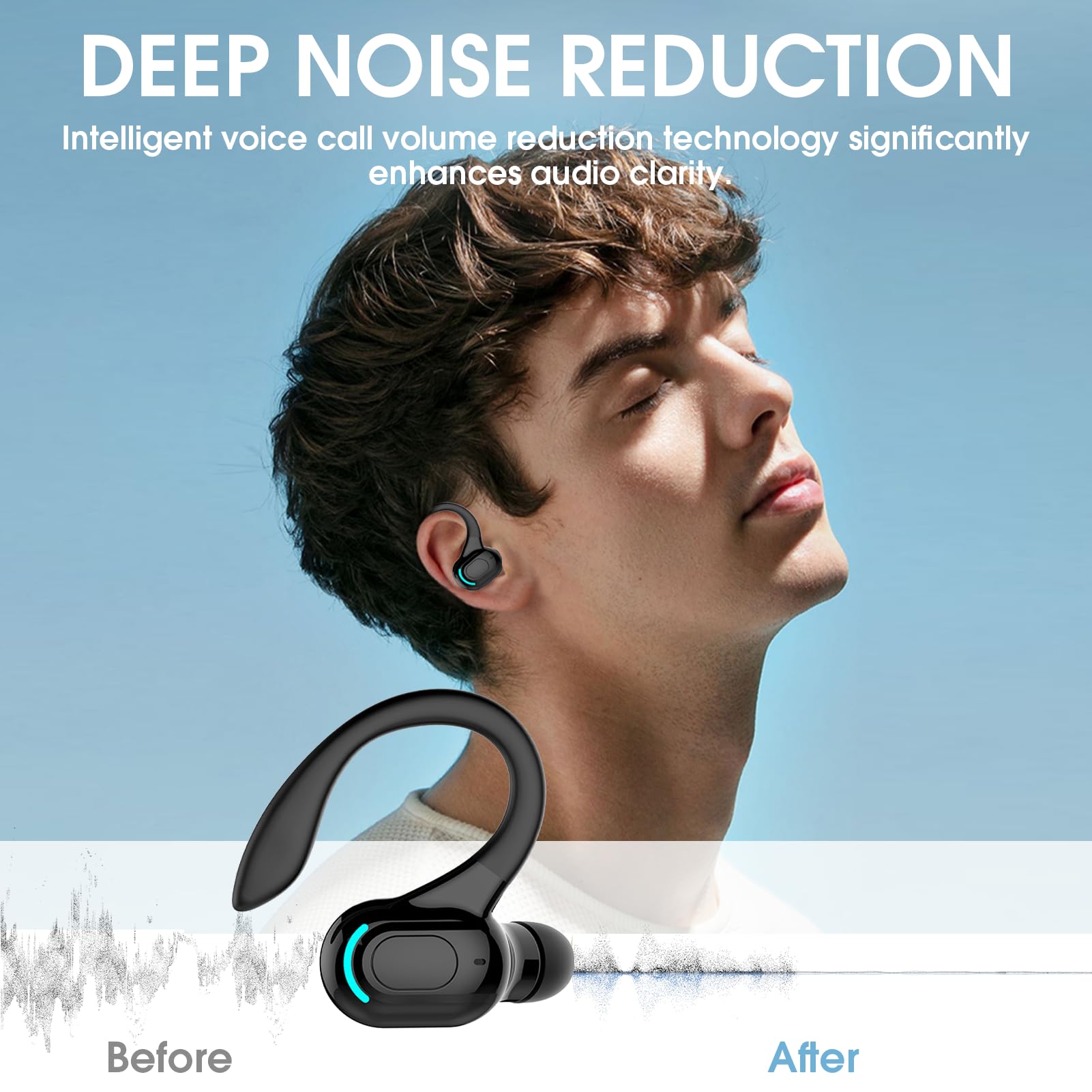 Oreillette Bluetooth Sans Fil V5.2 Avec Micro Intégré, Écouteurs Sans Fil, Tour D'oreille 360°, 20h De Lecture, Tour D’Oreille Réduction De Bruit Écouteur Mono Pour Iphone, Android, Pc, Sport, Travail