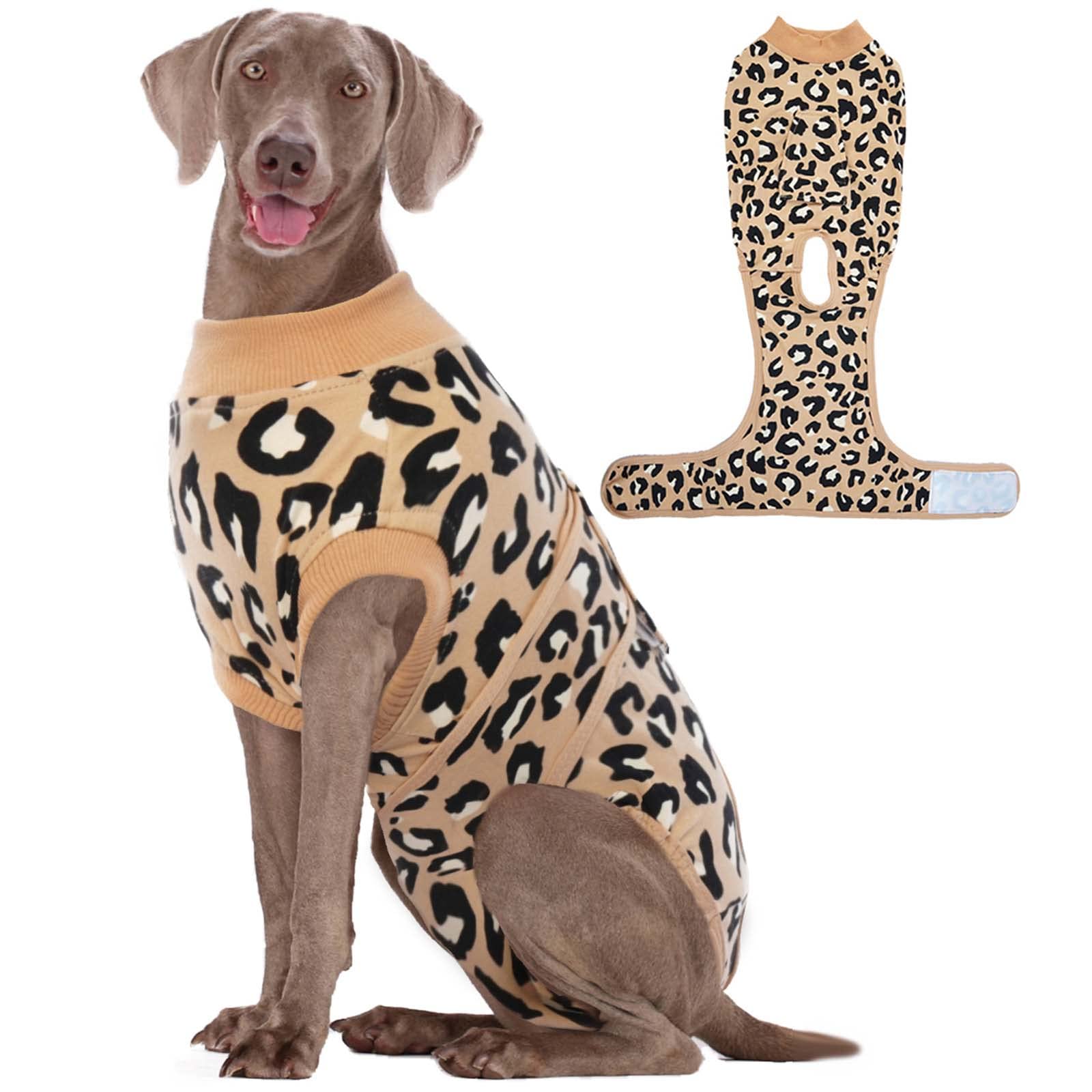 Kuoser Surgical Recovery Suit for Dogs Cats, Pet Leopard Printed Recovery Shirt After Surgery for Abdominal Wounds, Dog Cone E-Collar Alternative Spay Bandages Onesie, Dog Anti Licking Snugly Suit