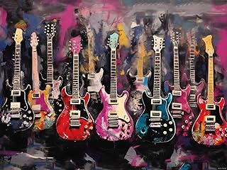 JXAVAXDE Music Diamond Painting Kits Electric Guitars in Colors for Adults Beginner, Diamond Art Paint by 5D Full Round Drill Gem DIY Craft for Home Wall Decor Gift 12x16 inch