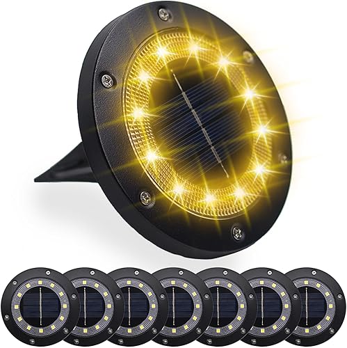 Luces solares de tierra, 8 paquetes de luces solares de jardín impermeables con batería de 800 mAh, carcasa de acero inoxidable, 12 luces LED de