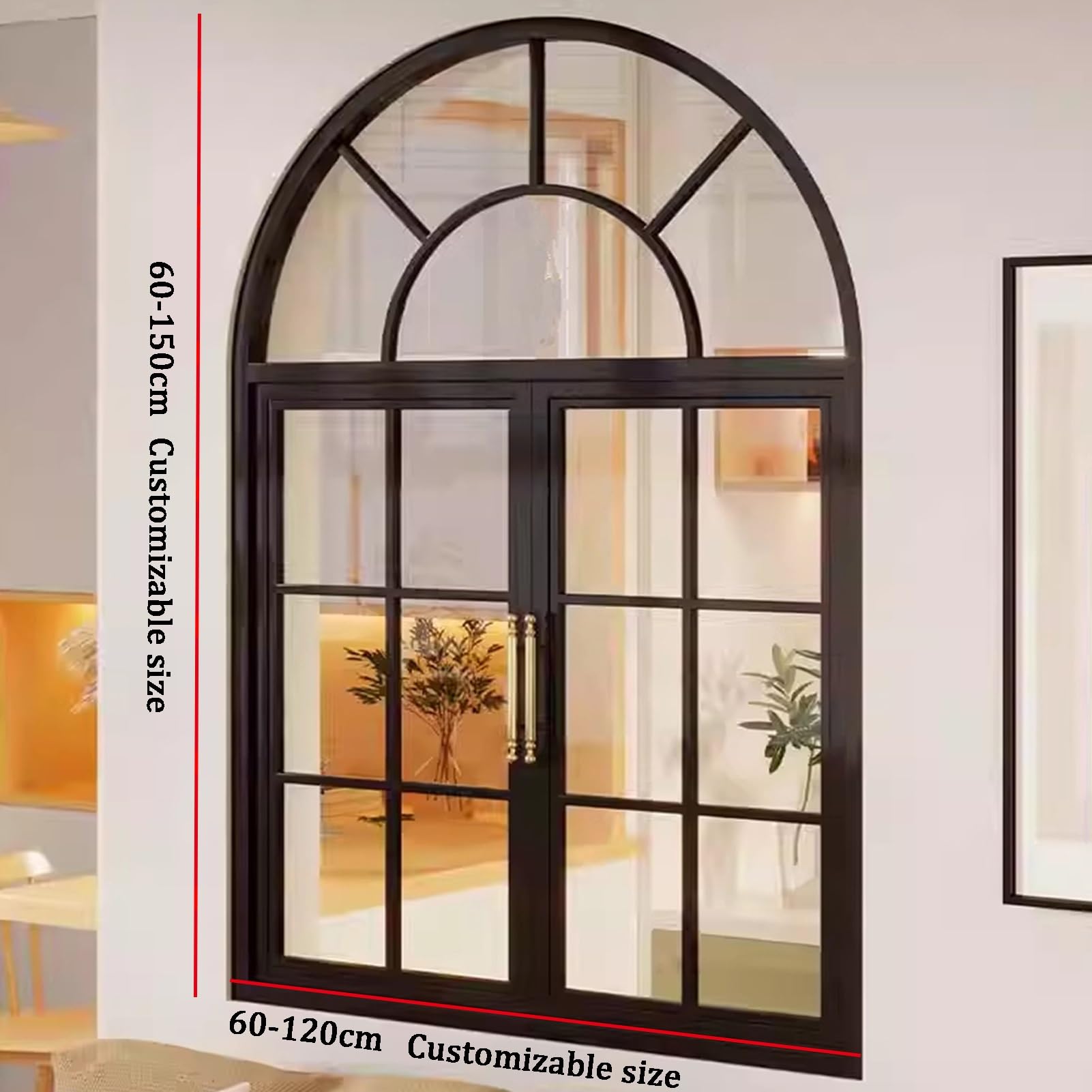 Ventanas Cobertizo Arco Superior De Montaje Empotrado Ventanas Corredizas El Hogar Manijas, Ventanas Corredizas Horizontales con Mosquitero Vidrio Templado(Black,80X90CM)