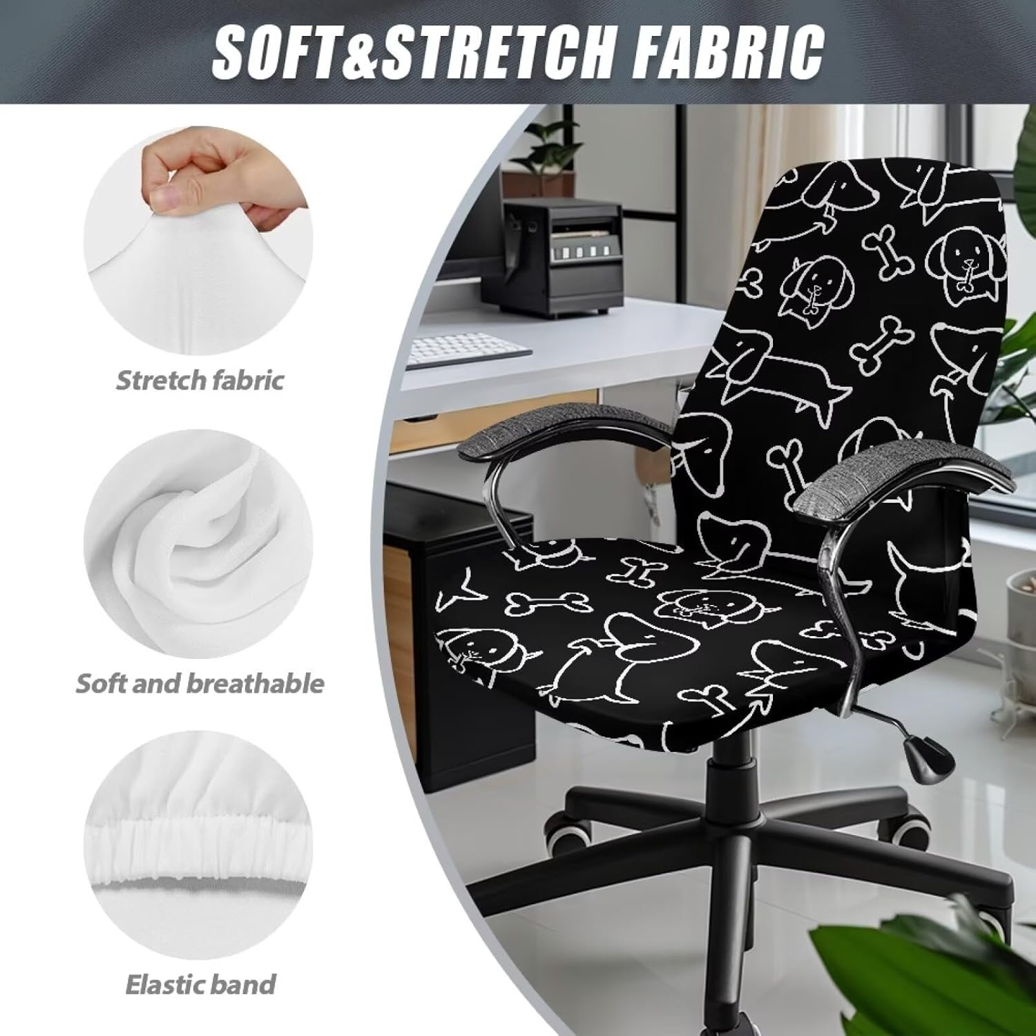 Cute Dog Computer Chair Cover Simplism Style Office Chair Cover Universal Rocking Chair Cover Size Small Stretch Desk Chair Seat Cover Easy Installation Cozy Protective Cover for Dorm