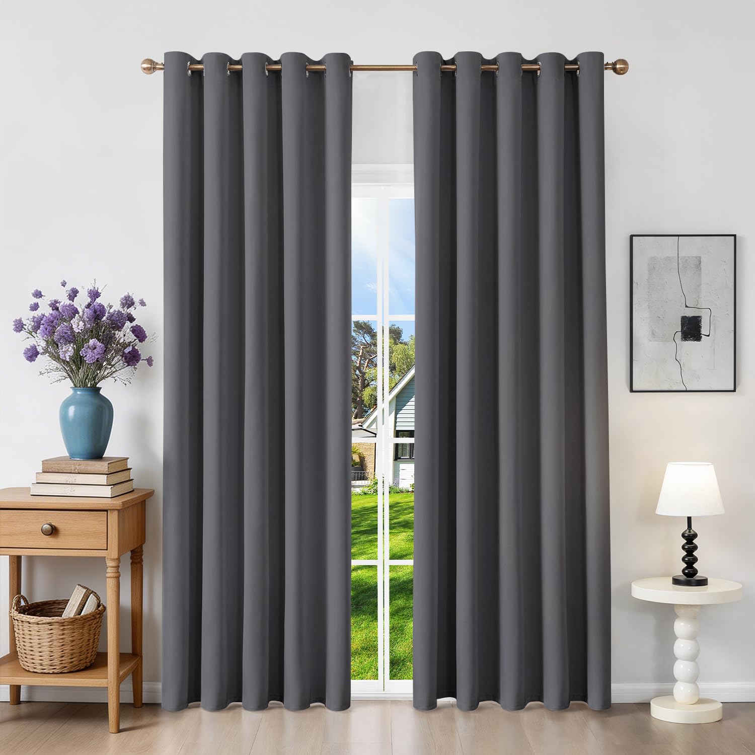 Runyéla Verdunklungsvorhänge mit Ösen Gardinen 2er Set, Vorhänge Blickdicht Thermovorhang Hitzeschutz, Ösenvorhang Thermogardine für Schlafzimmer Wohnzimmer Blackout Curtain