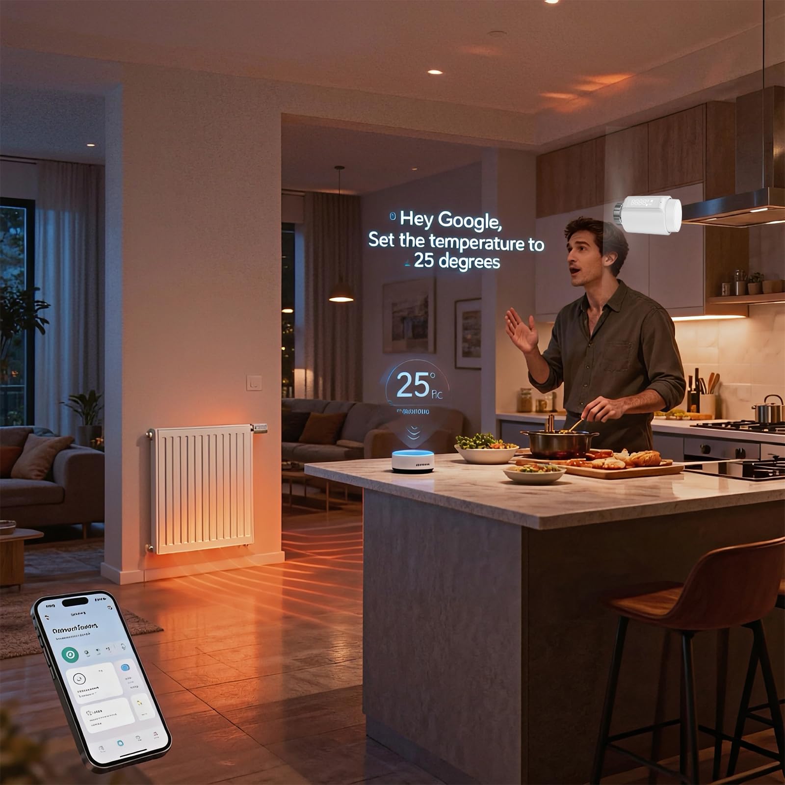 Smart Zigbee Termostatyczna głowica zaworu grzejnika, programowalny termostat, grzejnik temperatury, TRV, Alexa, sterowanie głosem