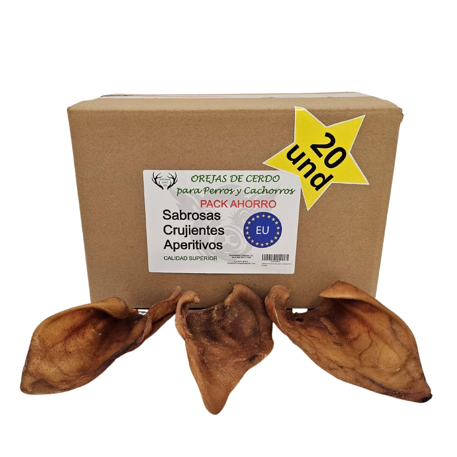 Snacks Naturales Deshidratados para Perros, 20 unds. (Orejas de Cerdo) | Chuches Deshidratadas de Carne Seca