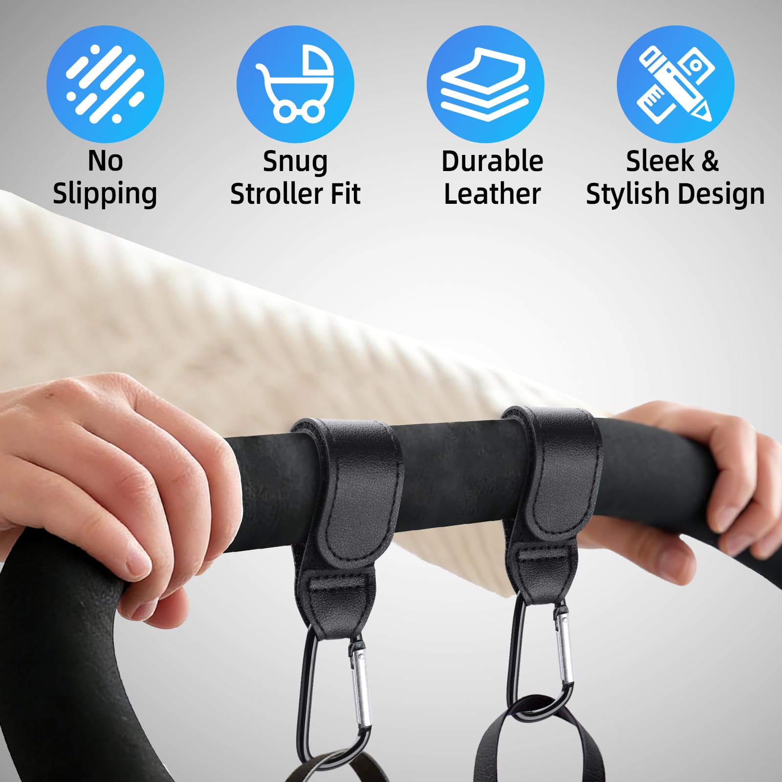 Rutschfeste Kinderwagenhaken, verstellbare Karabiner-Clips, multifunktionales Zubehör für Wickeltaschen/Geldbörsen, universelle Passform für Kinderwagen, Fahrräder, Rollstühle und