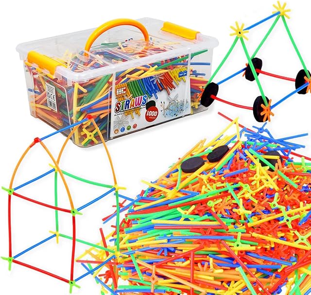 xwin sportseries 1000 Pieces, Construction Straws and Connectors Toys, Fort Building Toys for Kids, STEM Creative Building Games for Boys and Girls Ages 4 5 6 Years Old
