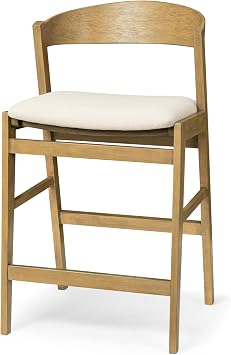 Maven Lane Harbor 26" Solid Wood Counter Stool Aged Natural Finish Curved Back Comfort Foam Seat Fully Assembled Kitchen Island Seating