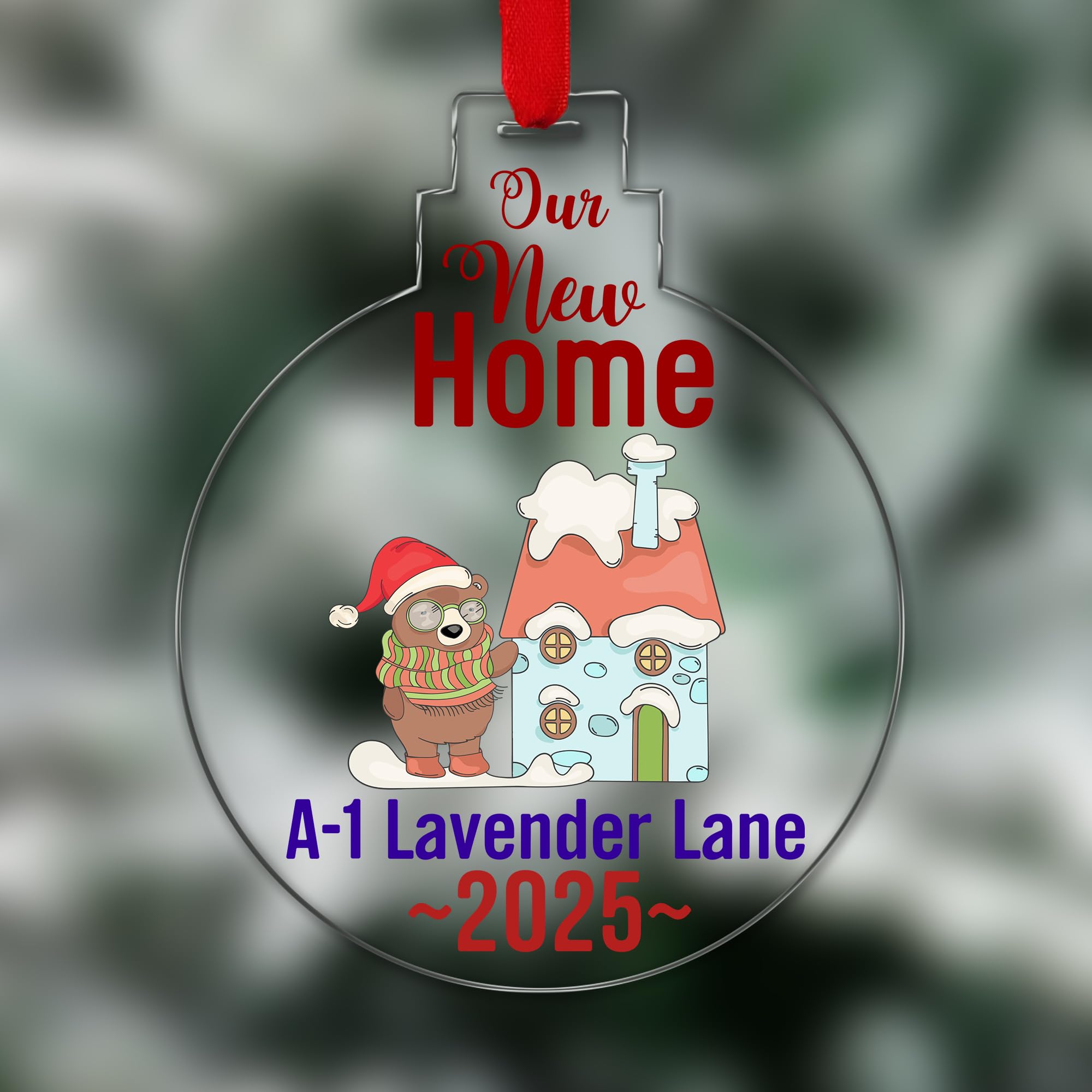 KreateSquare Personalised Christmas Tree Decorations Baubles for First Christmas at New Home with Street Name | Xmas Tree Decoration Hanging Personalised Bauble for Xmas Decorations