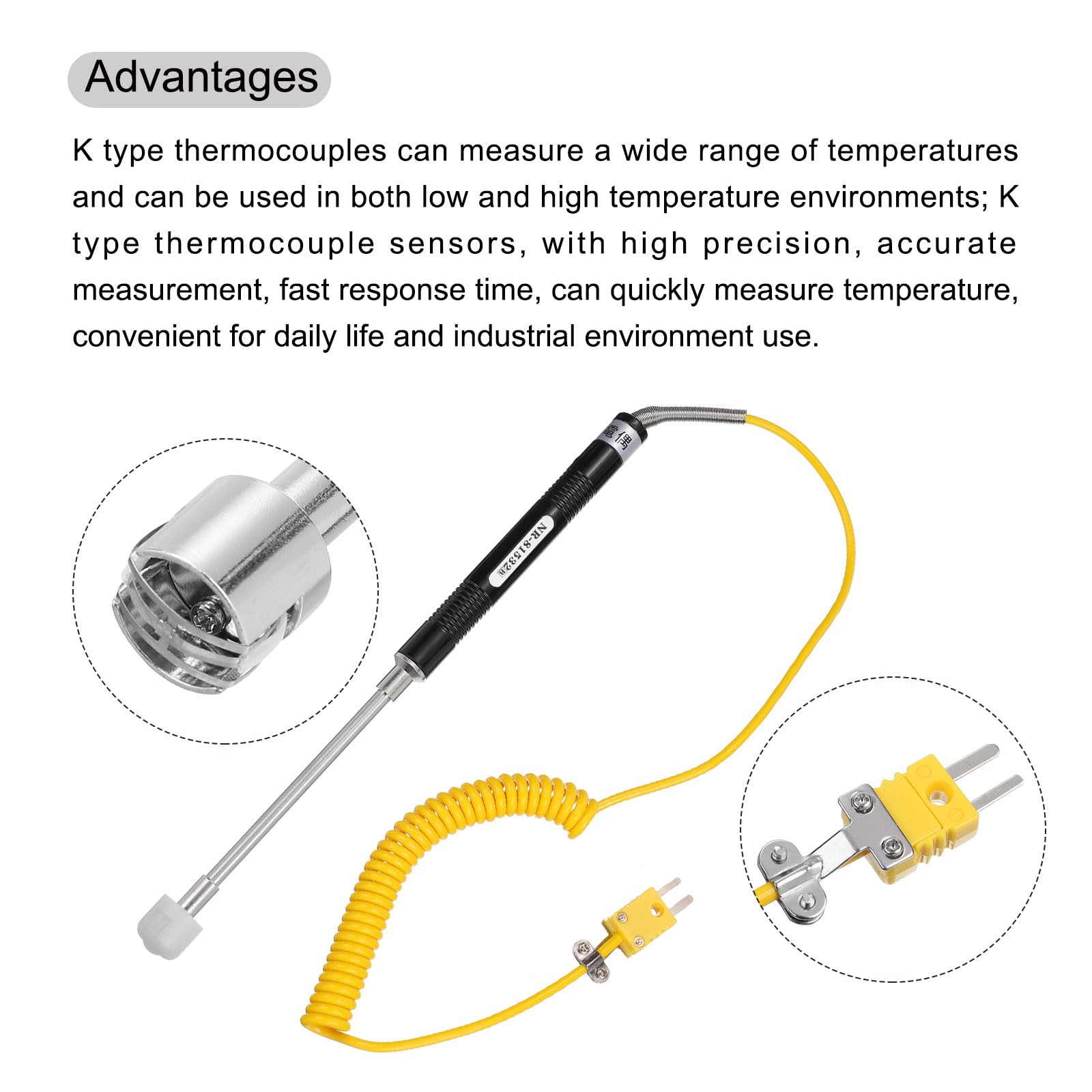 sourcing map Termómetro termopar digital tipo K (-50 a 1300 °C), con sonda termopar de superficie 81532B