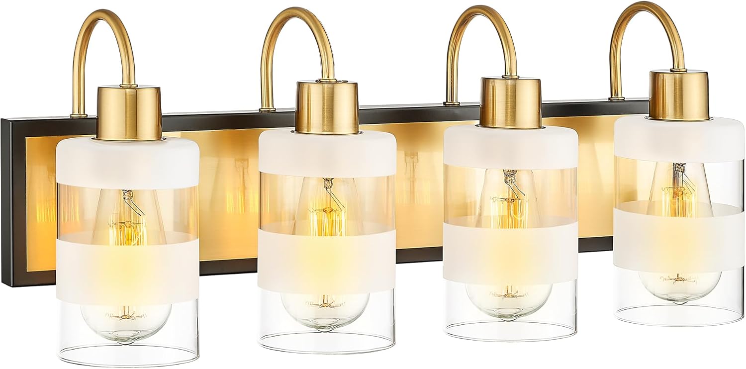 4Light Bathroom Vanity Light, HWH Brass Vanity Light Over Mirror
