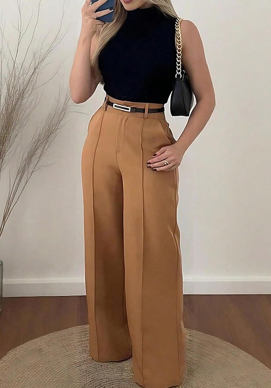 SHINFY Women Wide Leg Dress Pants High Waisted Slacks Pleated Business Casual Office Palazzo Work Pants Trousers - Image 3