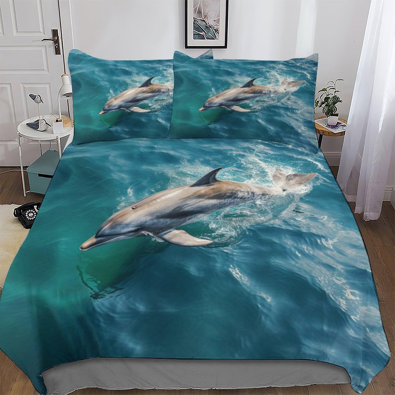 Housse de couette dauphins parure de lit 220x240 toutes saisons
