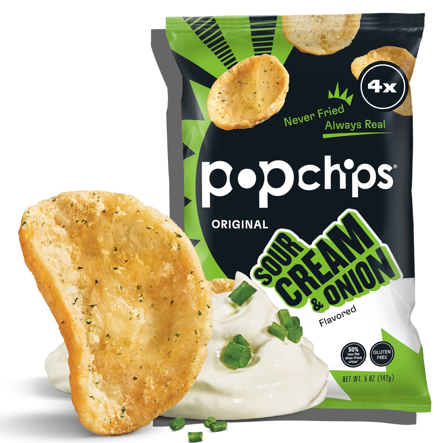 Popchips Potato Chips Sour Cream & Onion Flavor 5 Oz (Pack of 6)