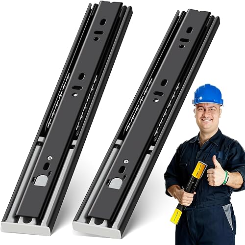 Miniatura 9 de YENUO Rieles Deslizantes de Extensión Completa de Montaje Lateral de 10 12 14 16 18 20 22 24 Pulgadas con Rodamientos de Bolas para Cómoda Gabinete