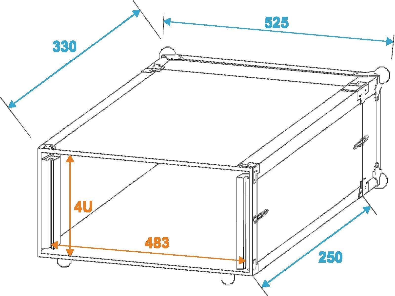 Roadinger Effektrack CO DD, 4HE, 24cm tief, schwarz für 483-mm-Steuer- und Effektgeräte (19“) | 2 abnehmbare Deckel | Eingebaute Rackschienen | 4 Schnappschlösser | 4 stahlverstärkte Gummifüße