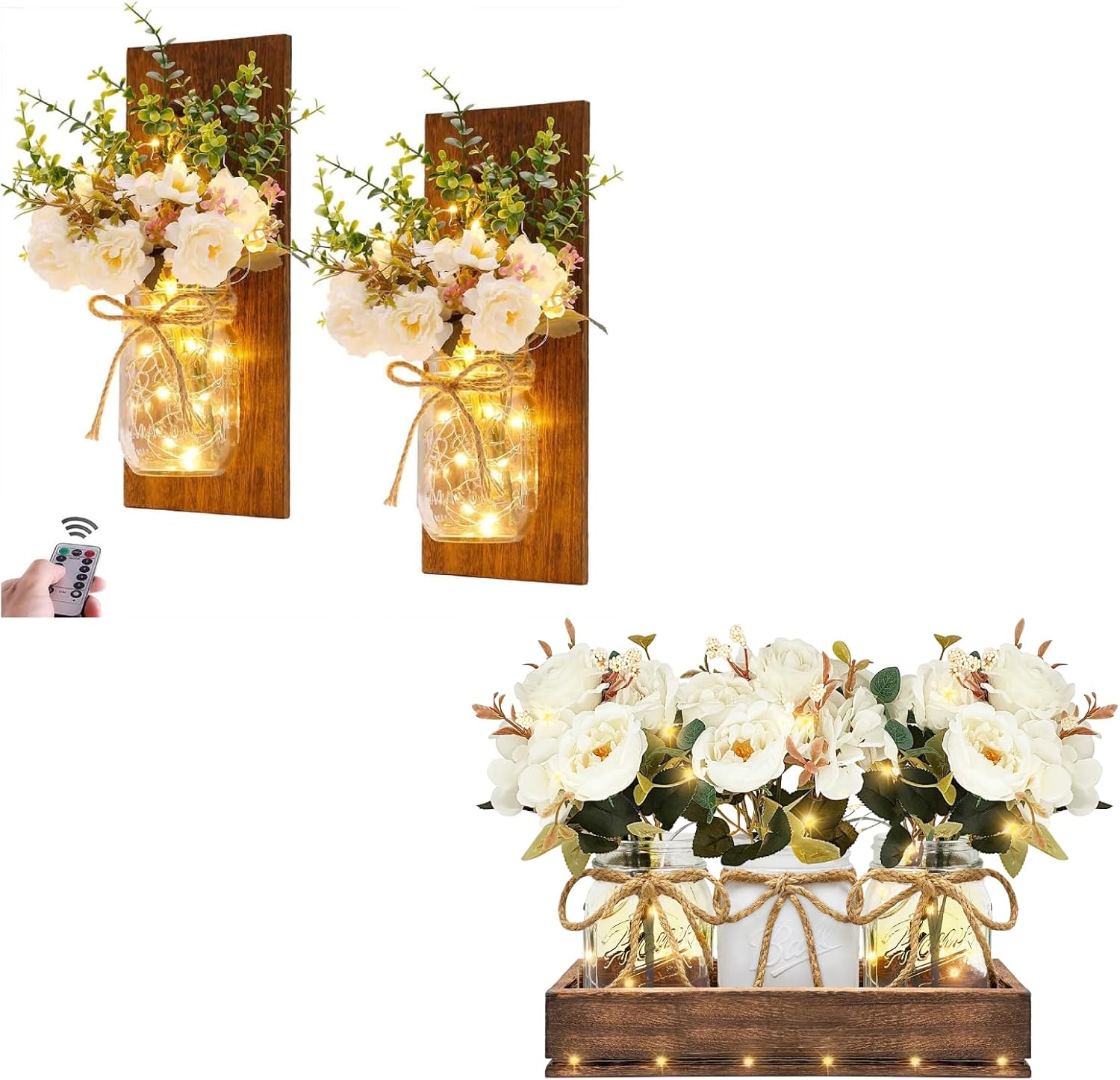 Homecor Rustic Wall Sconces Mason Jar Sconce + Easter Centerpiece Table Decorations for Dining Room