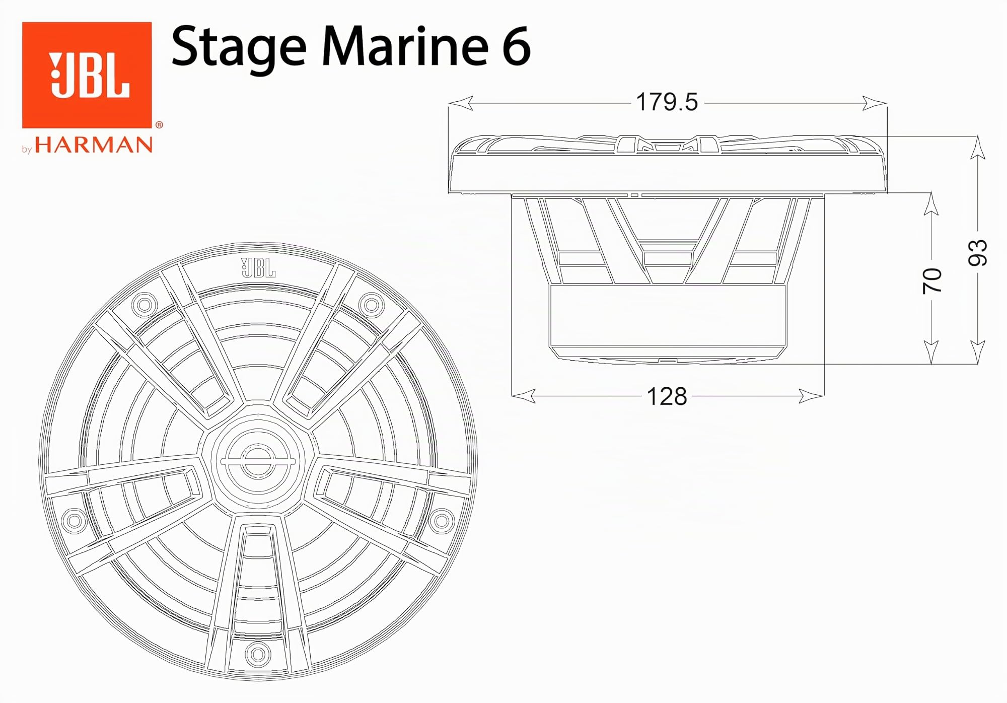 JBL Marine 6 1/2" (160 mm) Altavoces Barco Stage Impermeable - Altavoz Marino Dos vías y 180 vatios para Barcos o Jardin - Altavoces Exterior Resistente a los Rayos UV y al Agua Salada - Blanco
