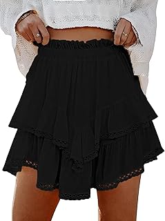 Lepunuo Boho Shorts for Women High Waisted Ruffle Tiered Flowy Skirts with Shorts Underneath Western Skorts Price In India