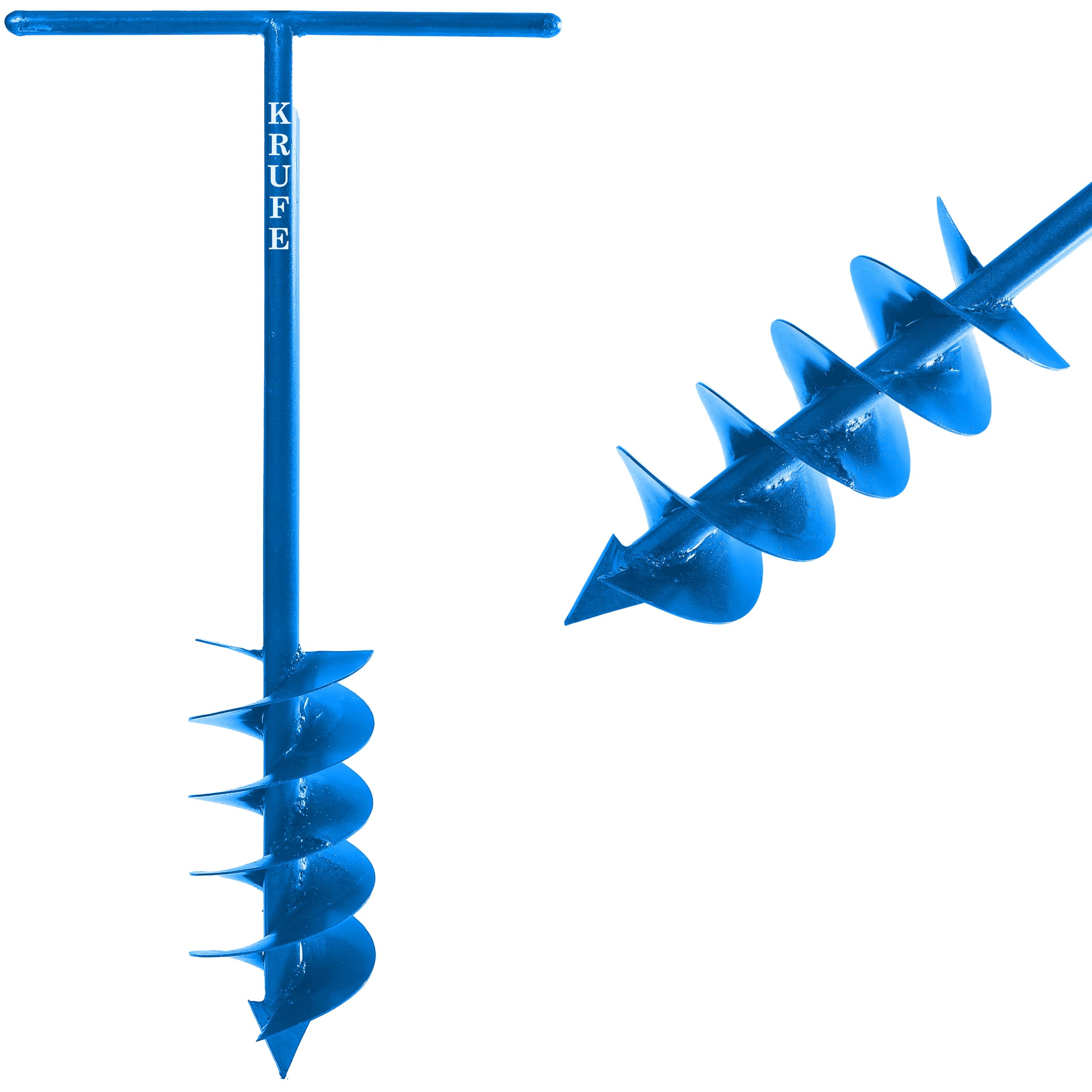 KRUFE Earth Auger Hole Digger - Dual Blades, 6 Inches | Heavy-Duty Manual Post Hole Digger with T-Shaped Handle for Professional and DIY Projects | Steel Construction (Blue)