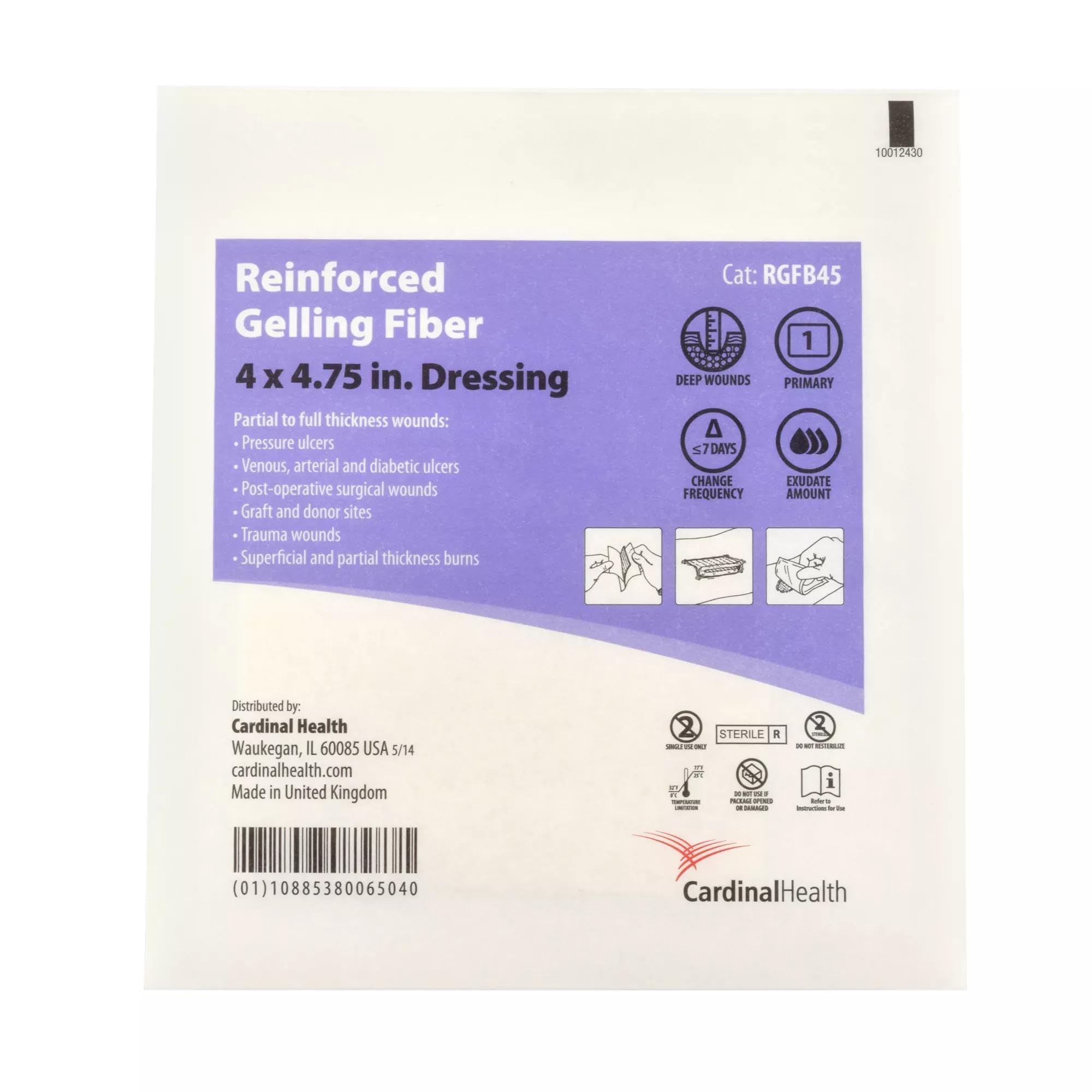 Cardinal Health™ Reinforced Alginate Gelling Fiber Dressing, 4 x 4.75IN, Case of 10 Boxes of 10
