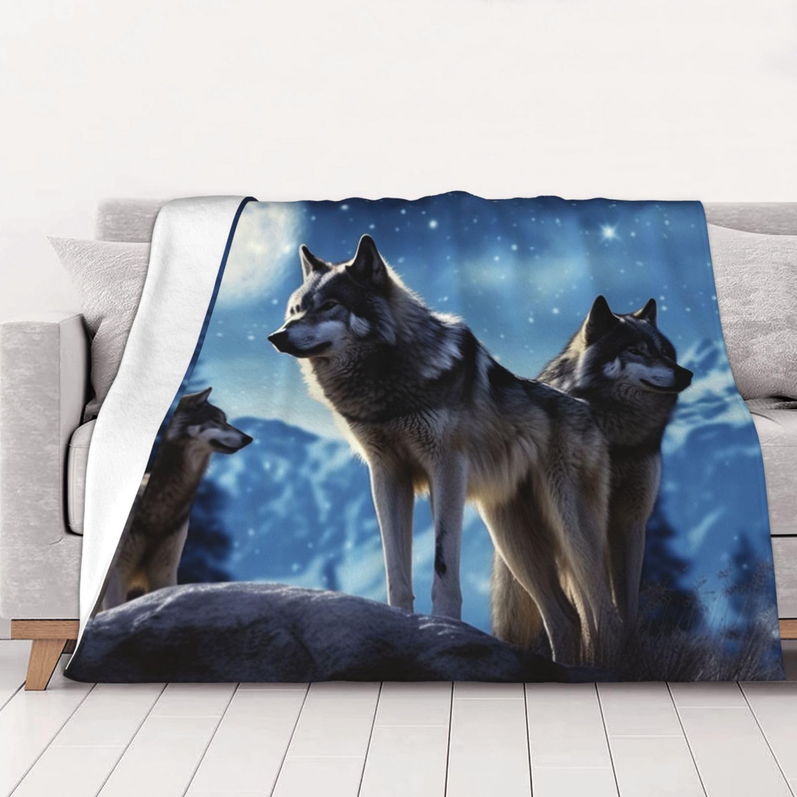 Couverture polaire loups jeté de canapé et lit motif sauvage