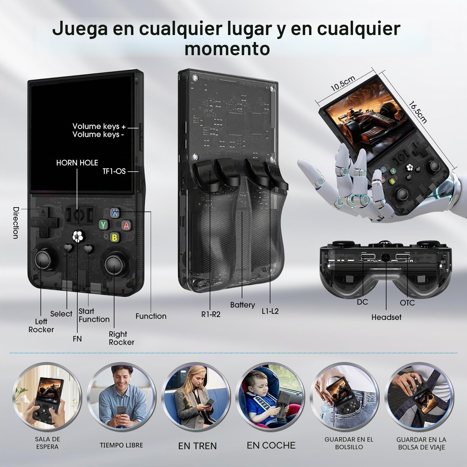 R36MAX Consola de juegos de mano retro, pantalla IPS de 4 pulgadas, consola de juegos retro, más de 30 emuladores principales, más de 22.000 juegos clásicos, tarjeta TF de 128 GB, sistema Linux de