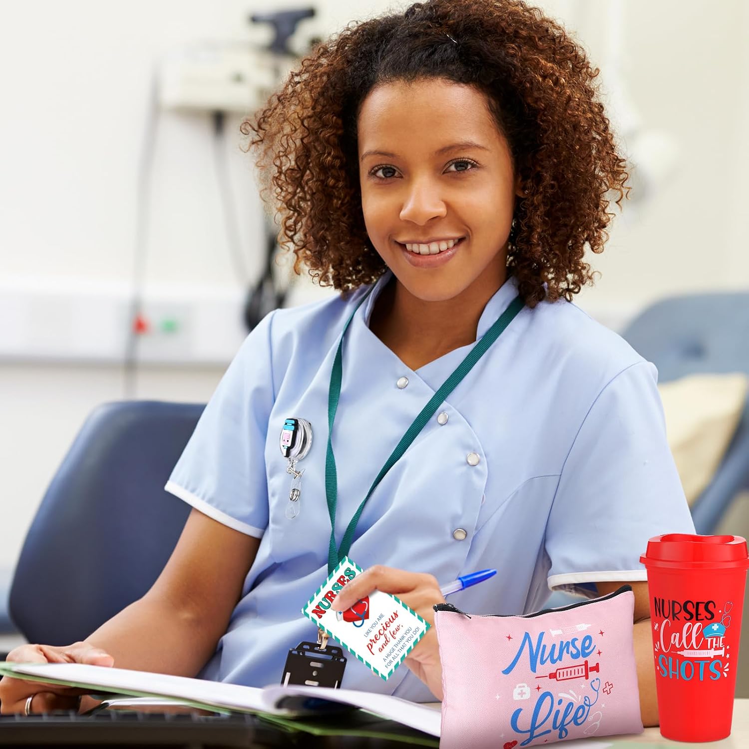 Skylety 24 Pcs Nurse Appreciation Gifts Bulk Christmas Nurse Gift Set for Women with 6 Coffee Cups 6 Badge Reels Clips 6 Makeup Bag 6 Greeting Cards for Lpn Rn Practitioner Gifts Bulk - Image 6