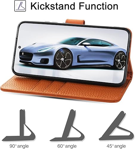 Miniatura 4 de Funda tipo cartera para Samsung Galaxy A53 5G de 6.5 pulgadas bloqueo RFID piel de vacuno con tapa de cuero genuino con tapa para libro, soporte