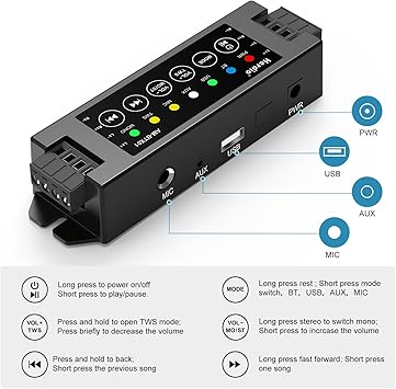 Herdio 4-Channel Amplifier Bluetooth 5.0 Amp Receiver 200W Power Output with 19V3A AC-DC Power Supply Wall Mounting,USB/MIC/AUX/TWS,for Home/Garage/Ceiling/Passive Speakers (40W Each Channel)