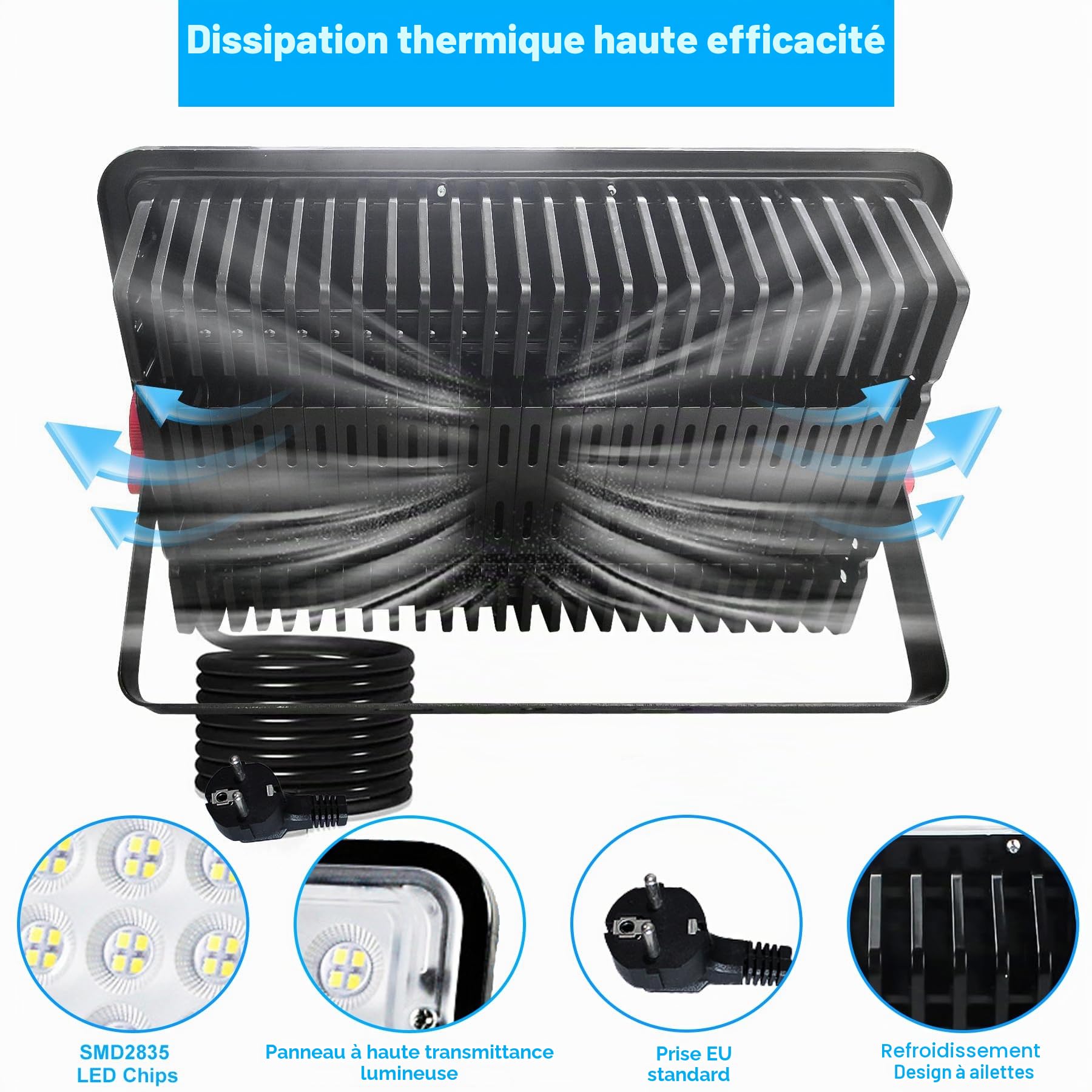 Projecteur LED Extérieur 100W - Lot de 2 Spots 10000LM IP66 Étanche 6500K Blanc Froid pour Cour, Jardin, Garage, Entrée