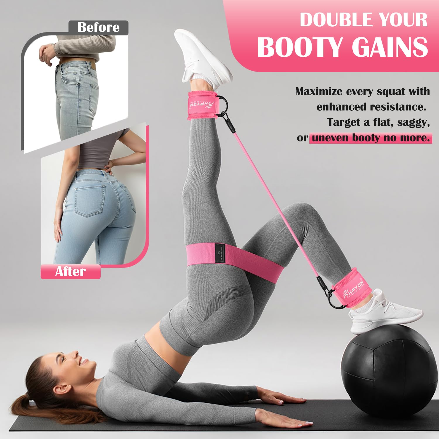 HPYGN Fitnessbänder & Knöchel-Widerstandsbänder Set, Stoff Resistance Bands mit Fußschlaufen für Bein- & Po-Muskeltraining, Home Gym Hip & Booty Band für Gymnastik, Yoga, Pilates Krafttraining