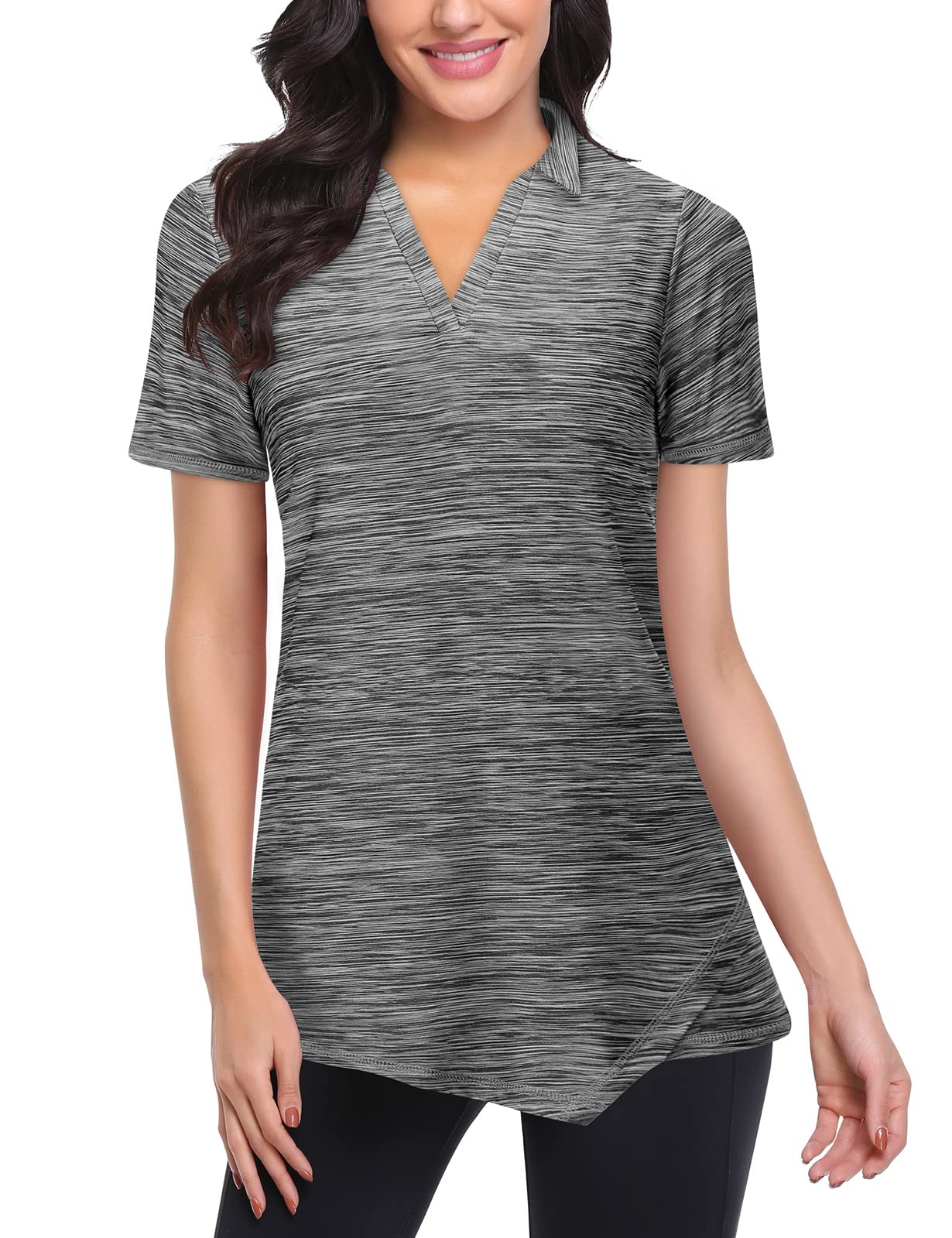 Viracy Womens V Neck Golf Polo Shirts Short Sleeve Quick Dry Workout Tops