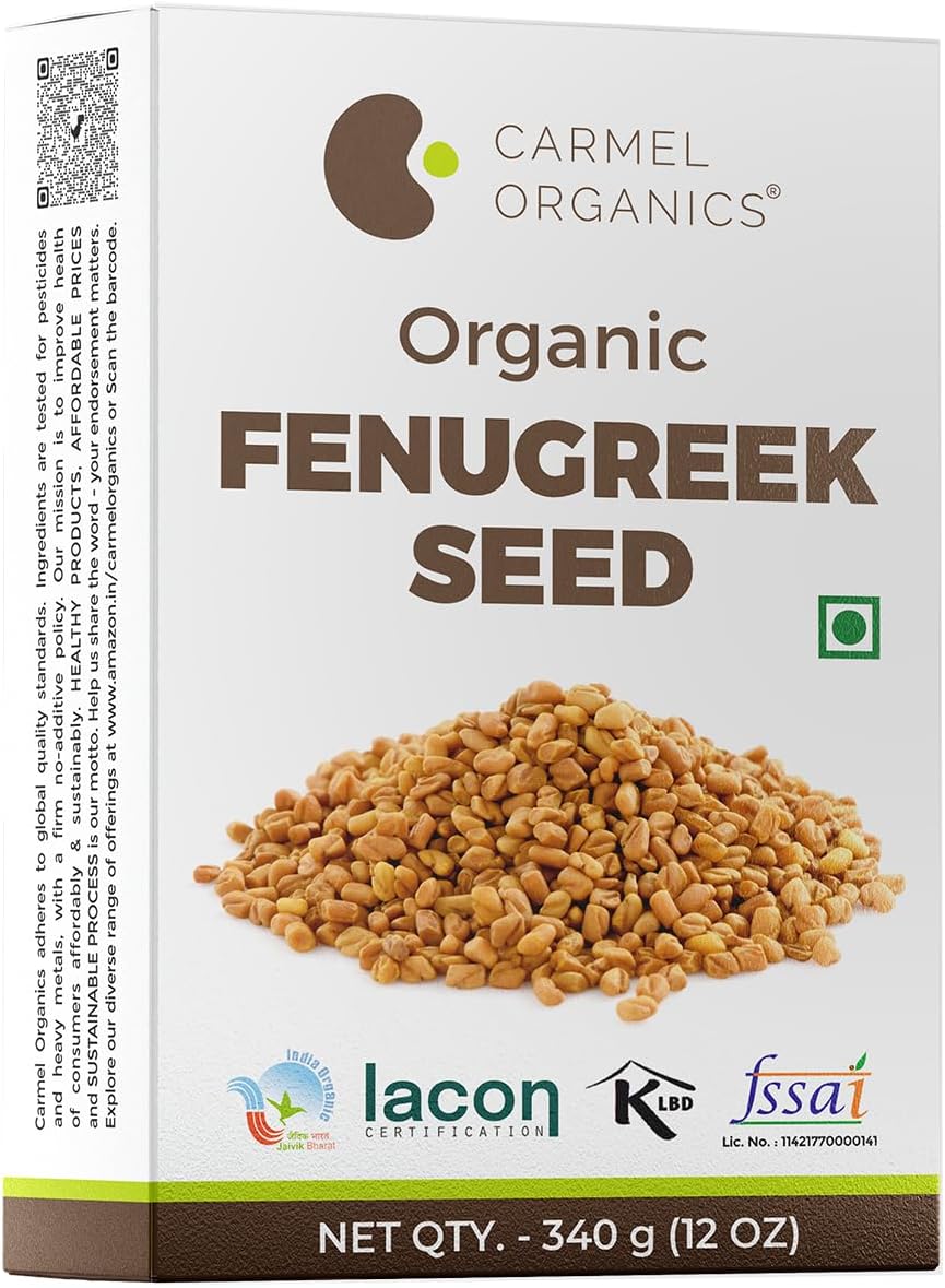 CARMEL ORGANICS Fenugreek Seed/Methi Seeds (Whole, 340 Grams) For Your Hair Growth & Health Care,Trigonella Foenum-Graecum,Jaivik Bharat Certified,Menthya ,Venthayam,Menthulu,No Added Preservatives