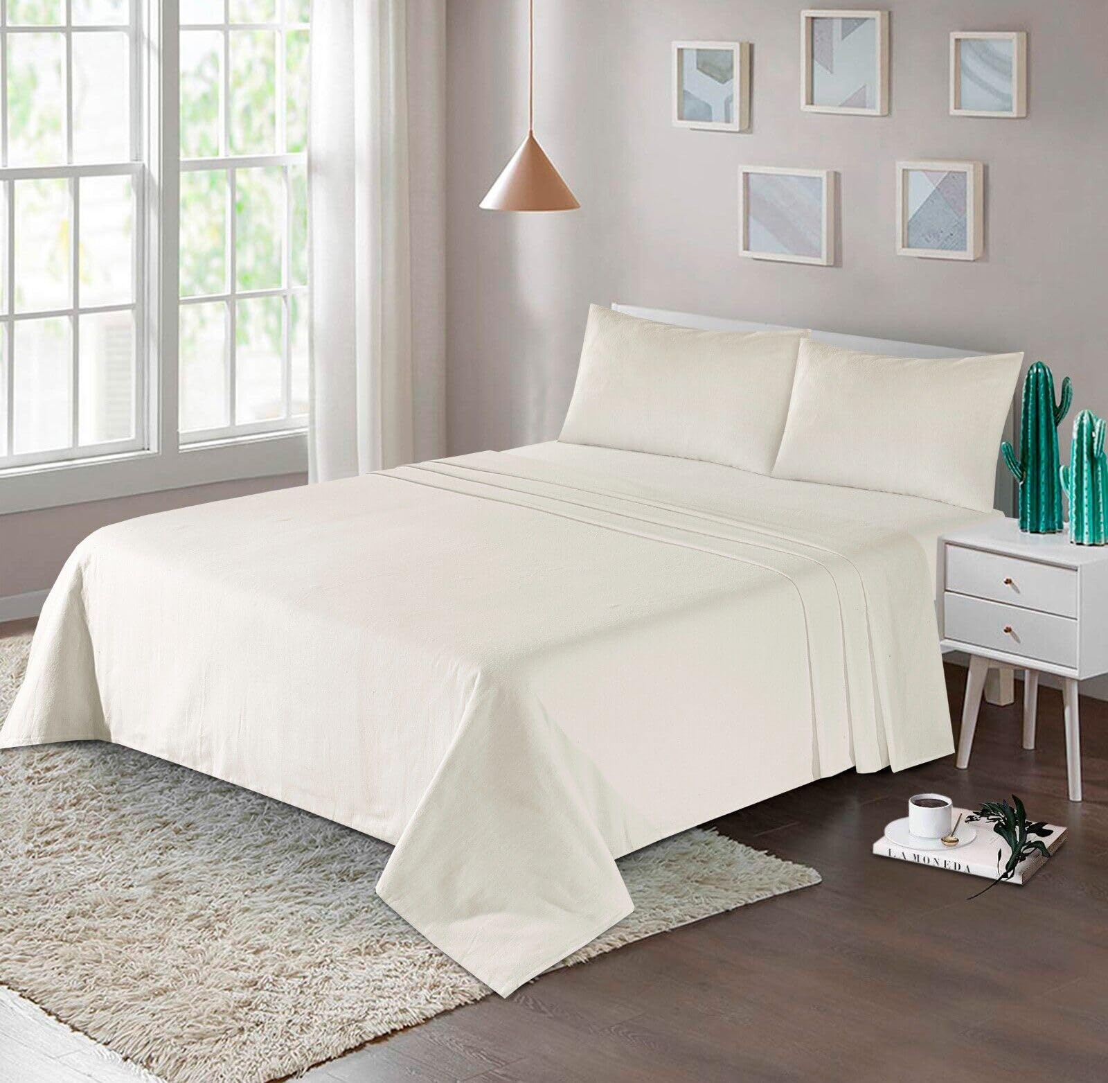 100% BRUSHED COTTON FLANNELETTE EXTRA DEEP FITTED SHEET 32CM / 13” THERMAL SOFT (Cream, King)