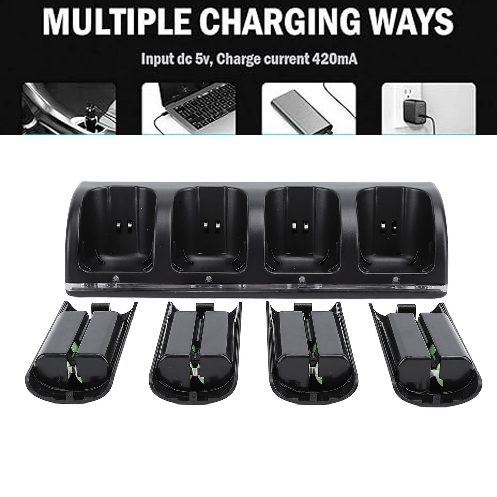 Generic Station de Chargeur de Batterie Rechargeable, Paquet de 4, pour Télécommandes, Station d'accueil pour Contrôleur sans Fil (Black)