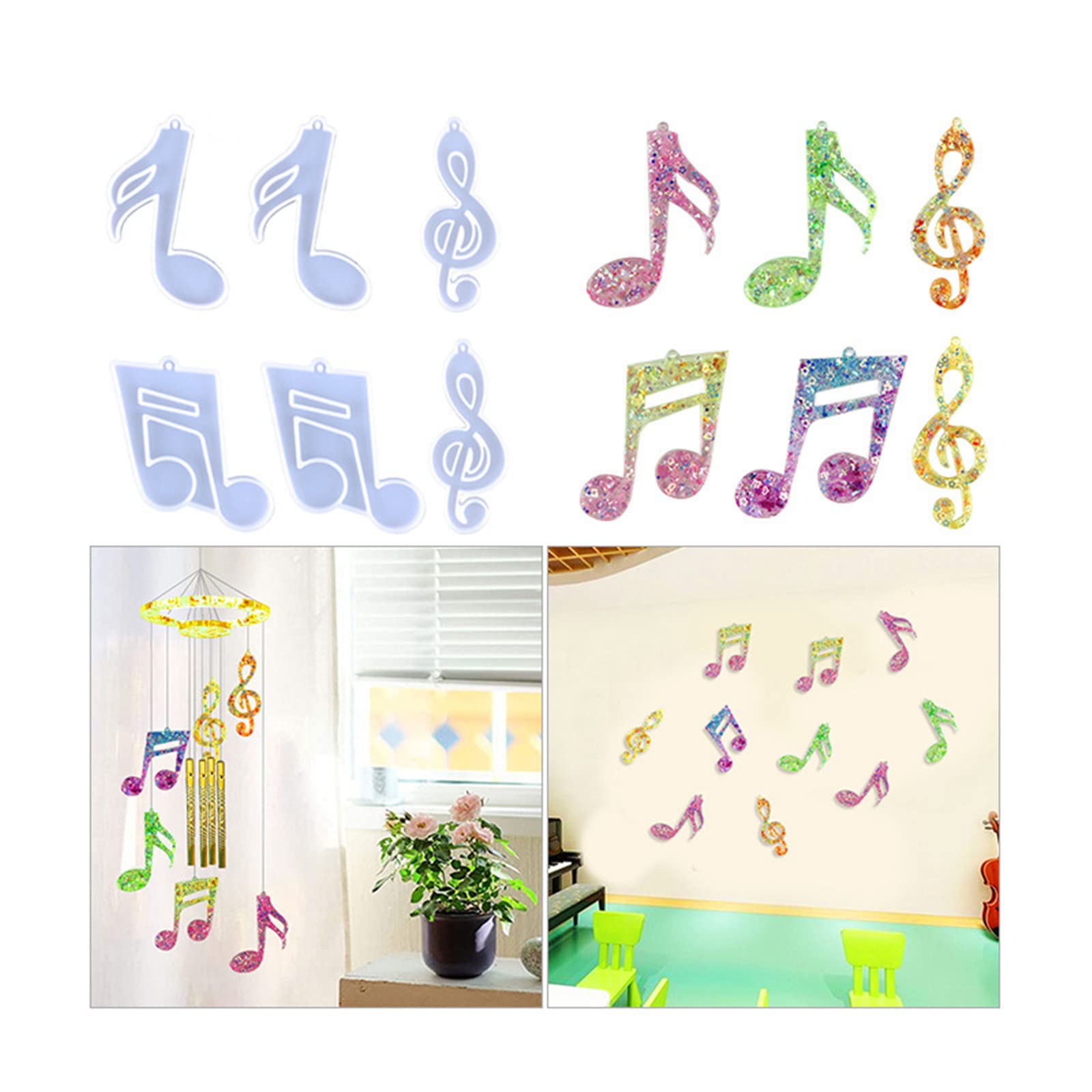 Xidmold Musical Note Wind Chime Resin Molds Kit, Silicone Musical Note Mold for Wind Chime Casting, Musical Note Epoxy Resin Molds for DIY Wind-Bell Decorations, Wall Art, Keychain Pendant