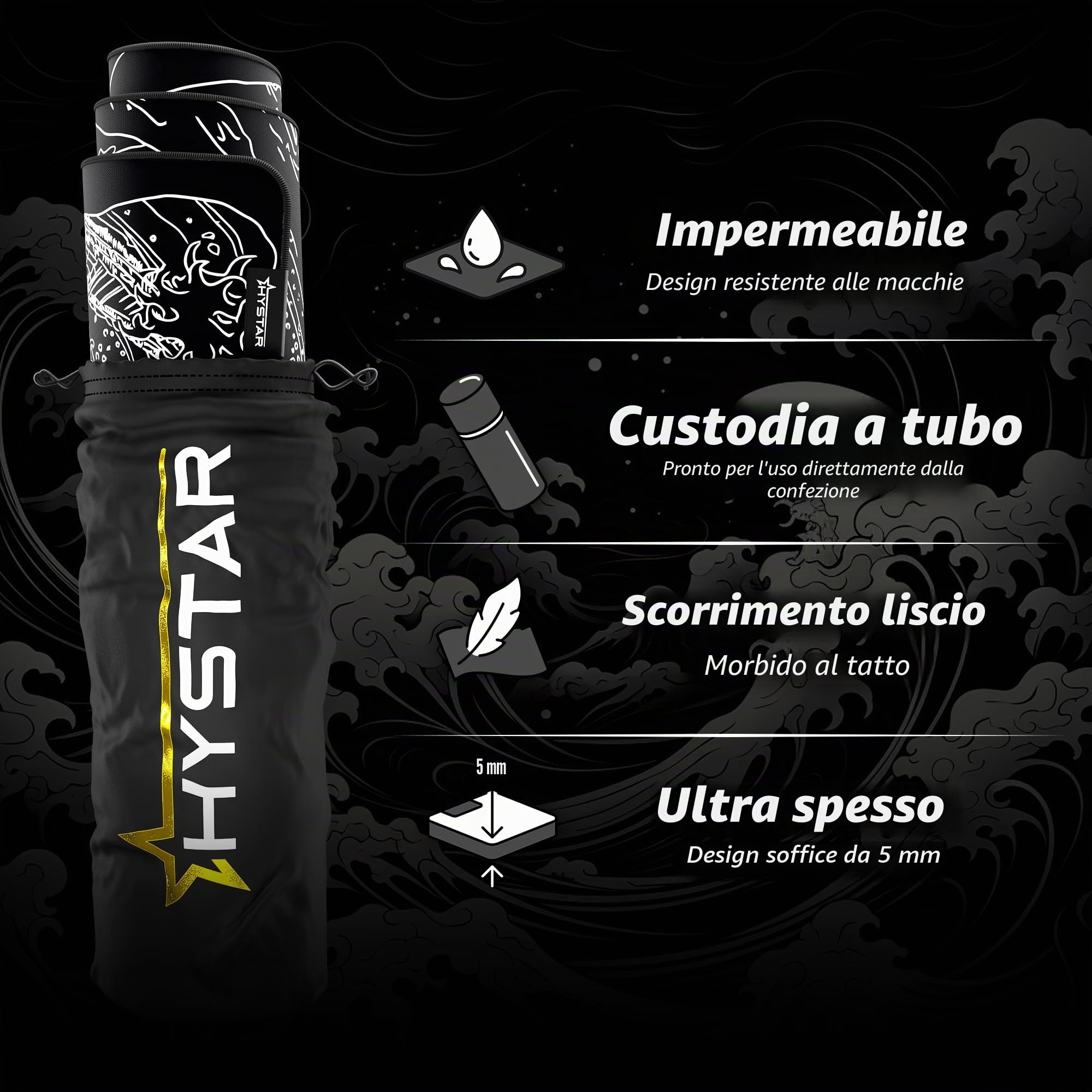 Hystar Tappetino per mouse da gioco, superficie in morbido tessuto testurizzato, tessuto impermeabile, spessore 5 mm, sottobicchiere in silicone per bevande, scatola durevole per il trasporto, design