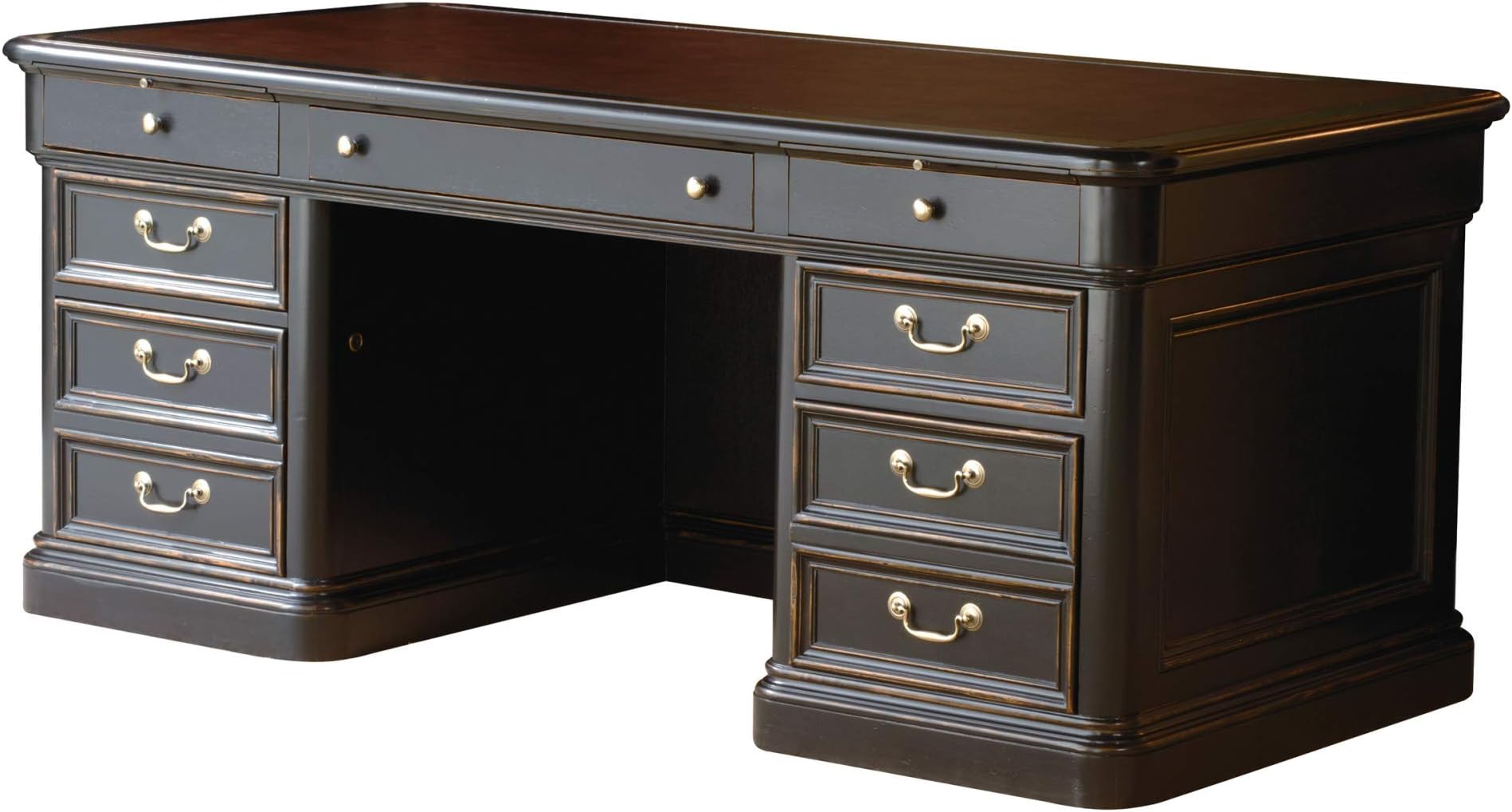 Sponsored Ad - Hekman Furniture Louis Philippe Executive Desk with Leather Top - Distressed Wooden Finish, File Drawers, Pull Out Writing Surfaces & Secret Compartment for Office & Corporate Storage