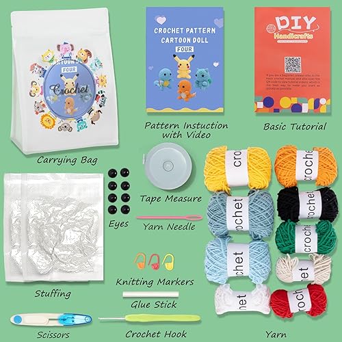 Miniatura 2 de Kit completo de ganchillo para principiantes, 4 piezas de lindos animales para adultos con instrucciones paso a paso y tutoriales en video, el mejor