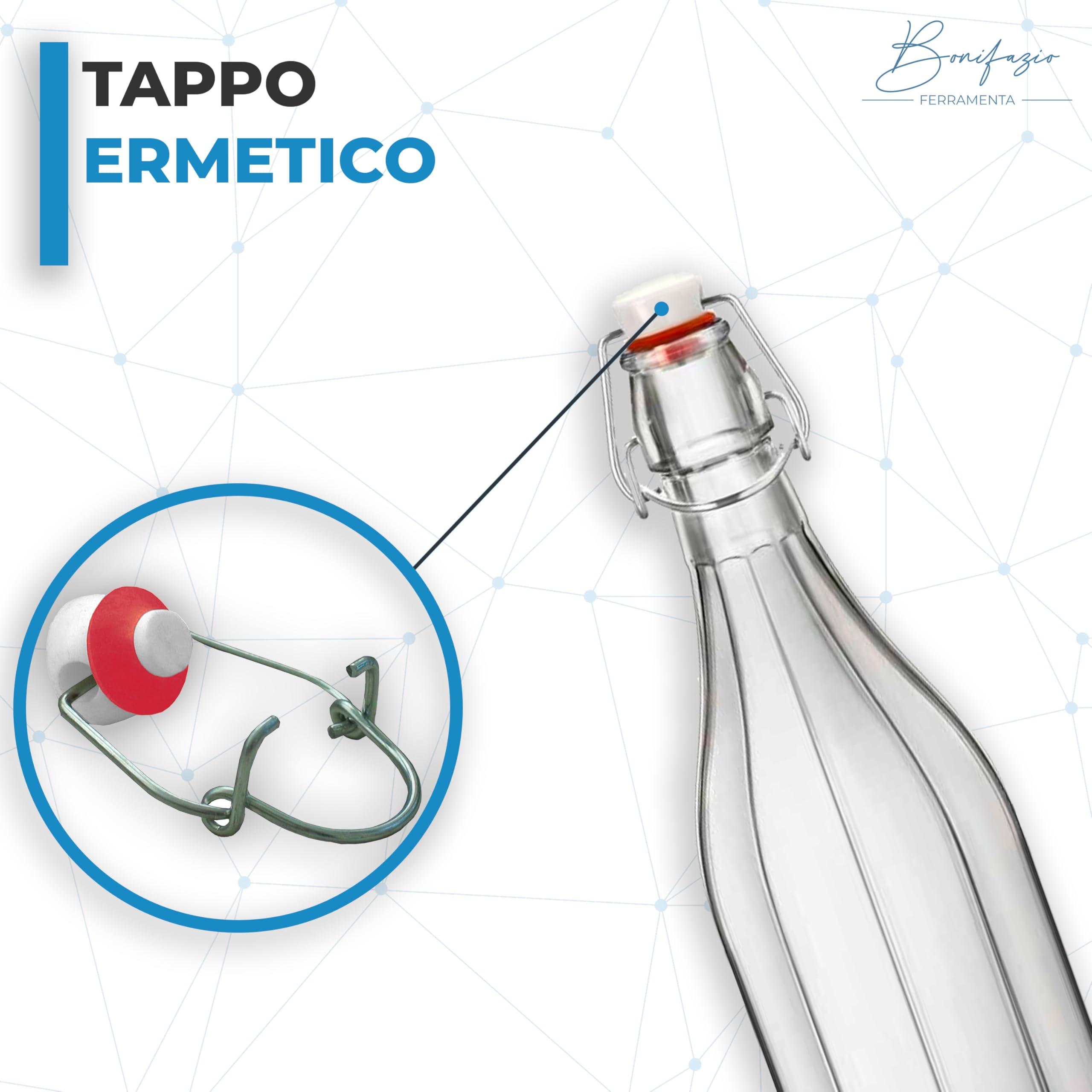 Bottiglie in Vetro Trasparente Costolata Set 12 Bottiglie da 500 ml con Tappo Ermetico Perfetto per Conservare Olio Acqua Vino Amari (Set 12 Bottiglie da 0.5L - 500ml)