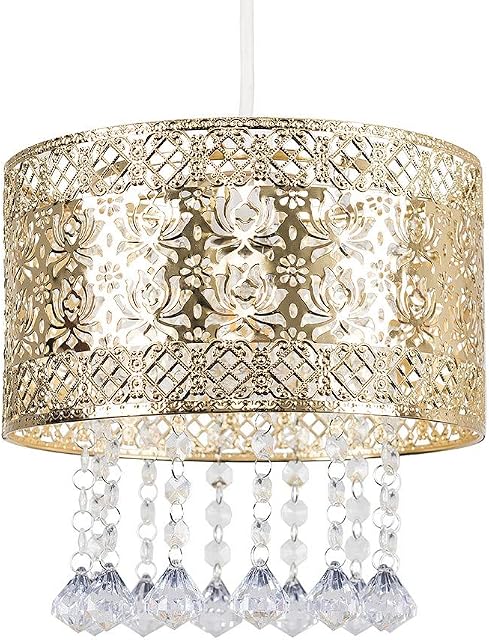 MiniSun Modern Intricate Pattern Gold Ceiling Pendant Light Shade with Jewel Droplets