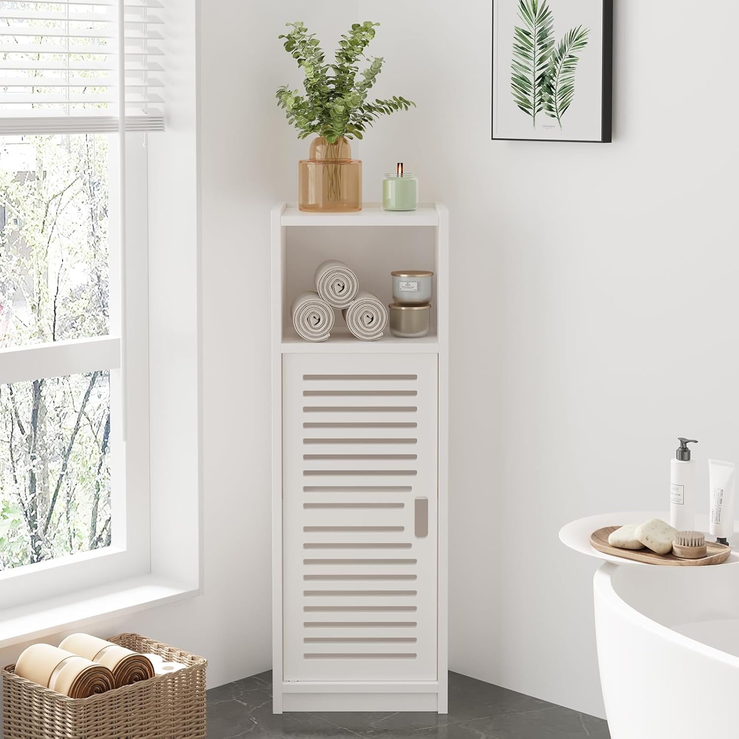 Dripex 3 Tier Bathroom Floor Cabinet, White Storage Cabinet with Door ...