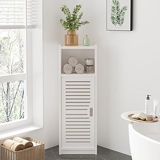 Dripex 3 Tier Bathroom Floor Cabinet, White Storage Cabinet with Door, Free Standing Shelf Unit for Bathroom, Living Room, Bedroom, Kitchen, Balcony or Office (Door Style 2)