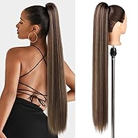 Vista 21 de SEIKEA - Extensiones de cola de caballo de 28" con cordón, cola de caballo larga y recta sintética, suave y natural, con clip, extensión de cabello